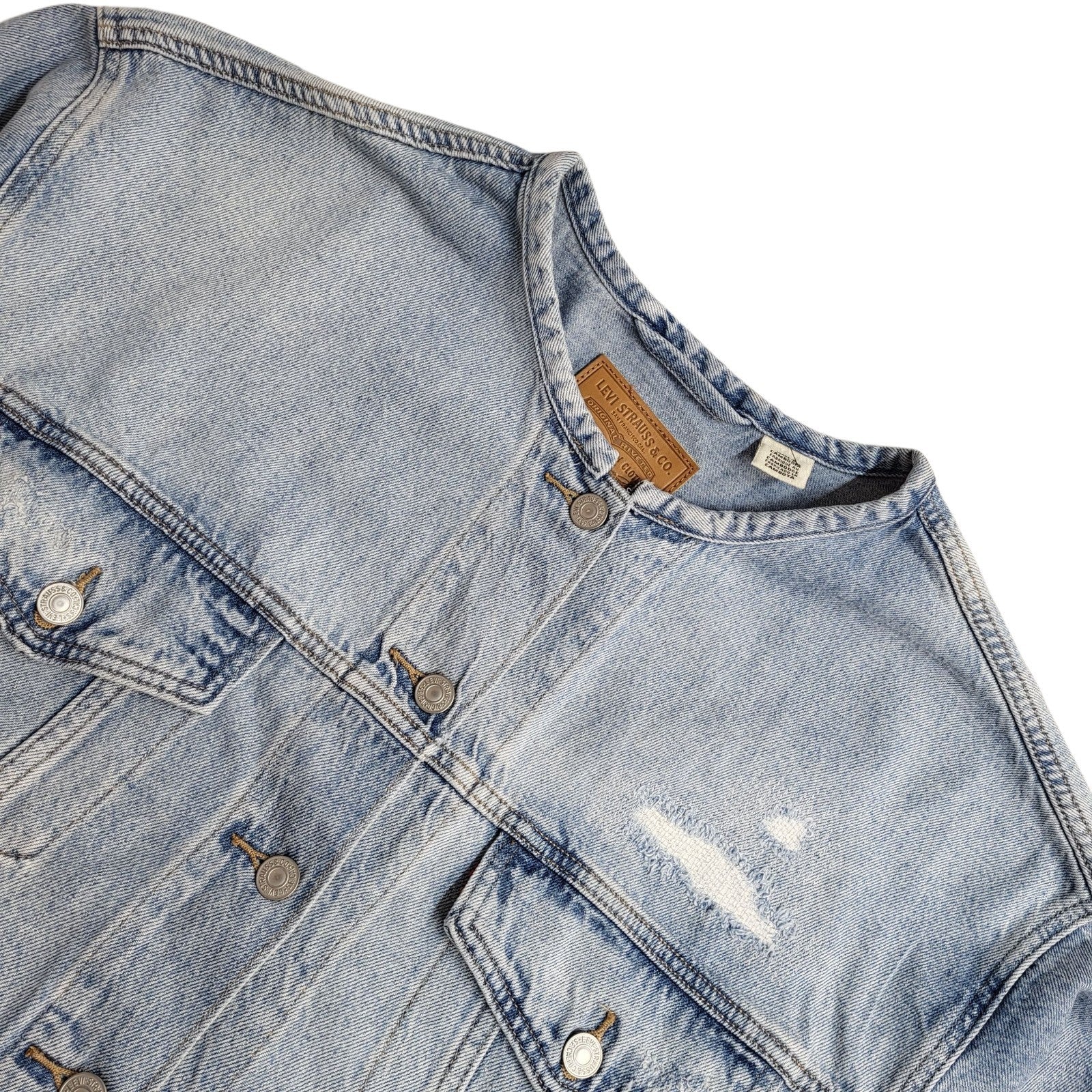 Levi's Denim Jacket Y2k Light Blue Cropped Over-sized UK Women's Size XL