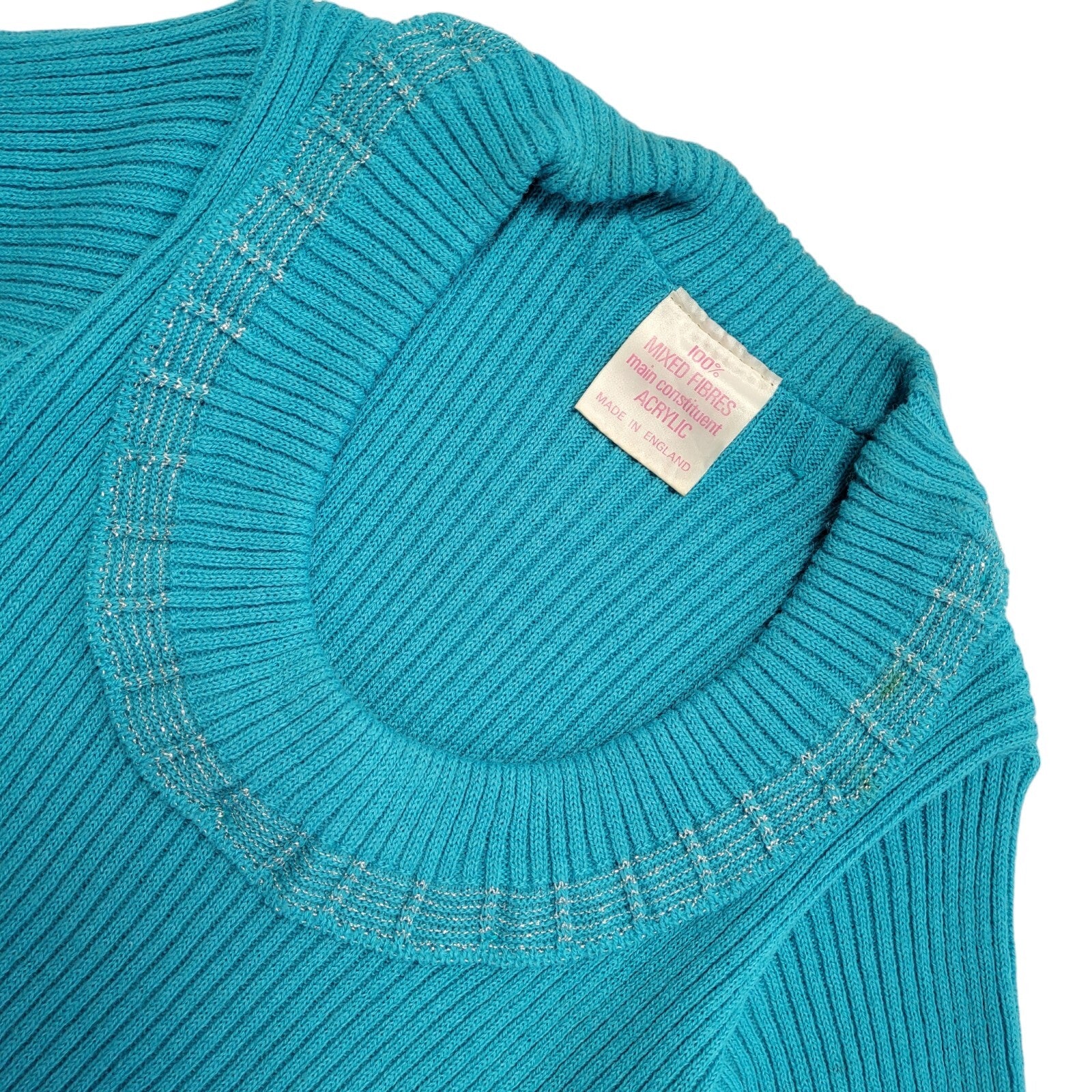 Vintage 70's Blue Ribbed T-Shirt Short Sleeve Womens Size XS
