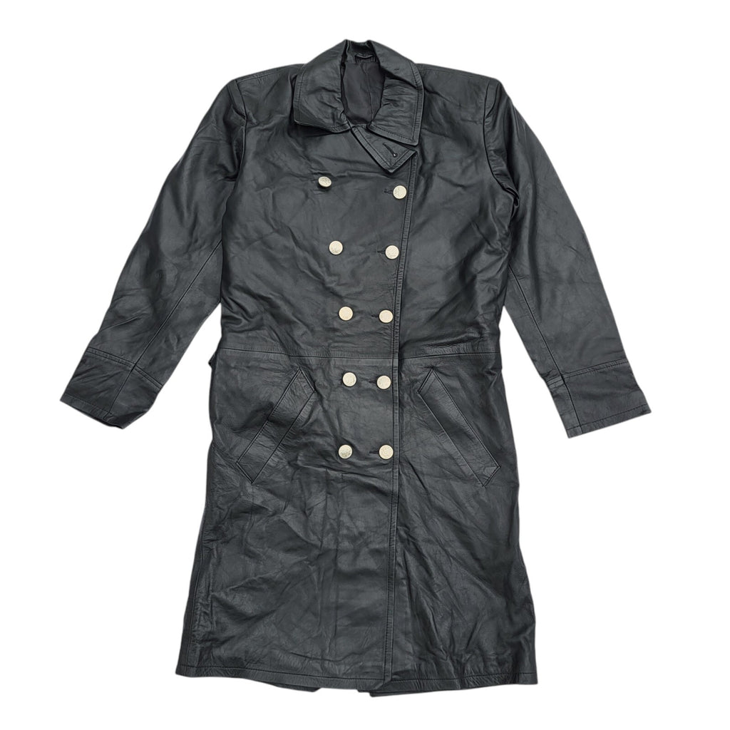Vintage 90s Button Black Leather Coat UK Women's Size 14