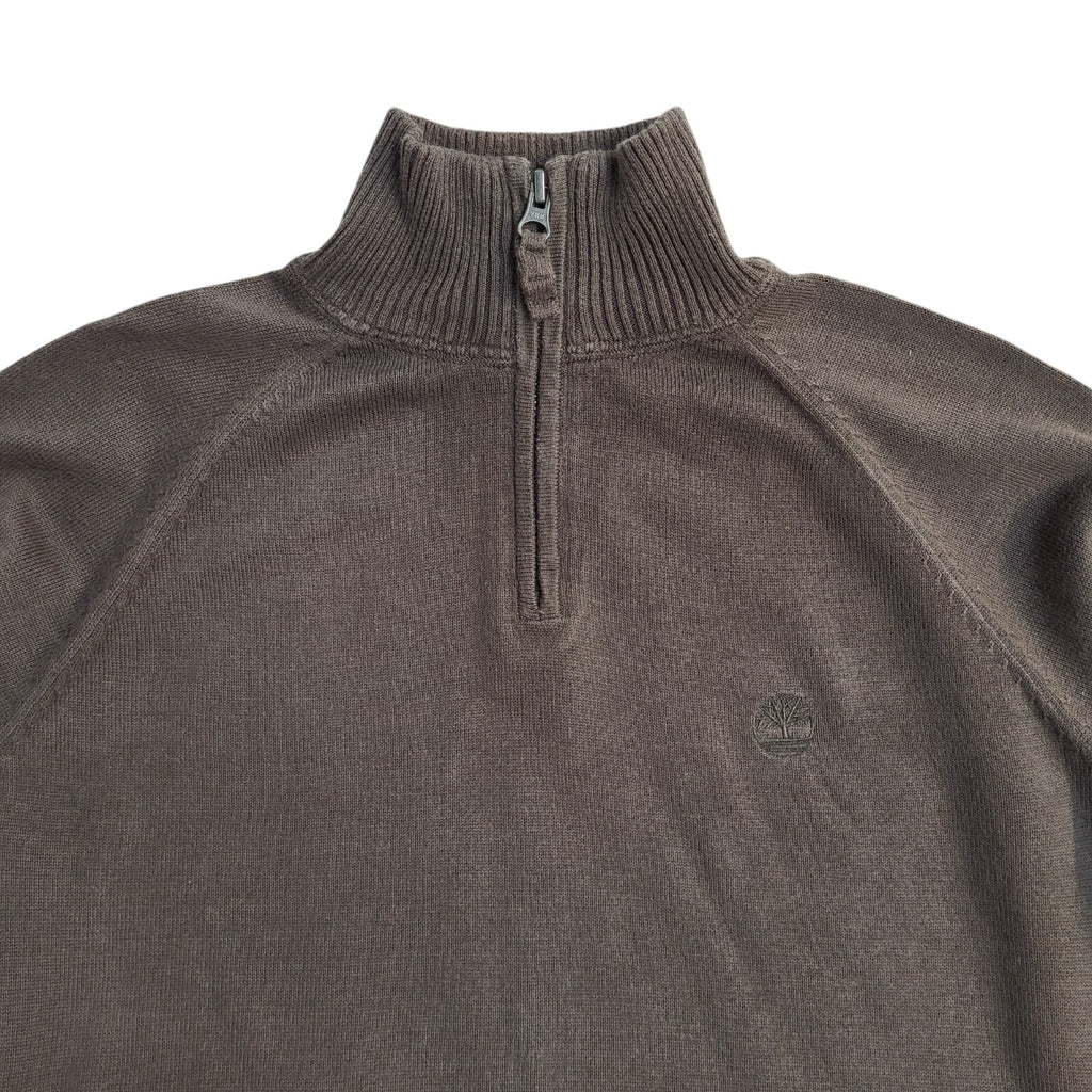 Timberland Y2K Brown 1/4 Zip High Neck Long Sleeve Jumper Men's UK Size S