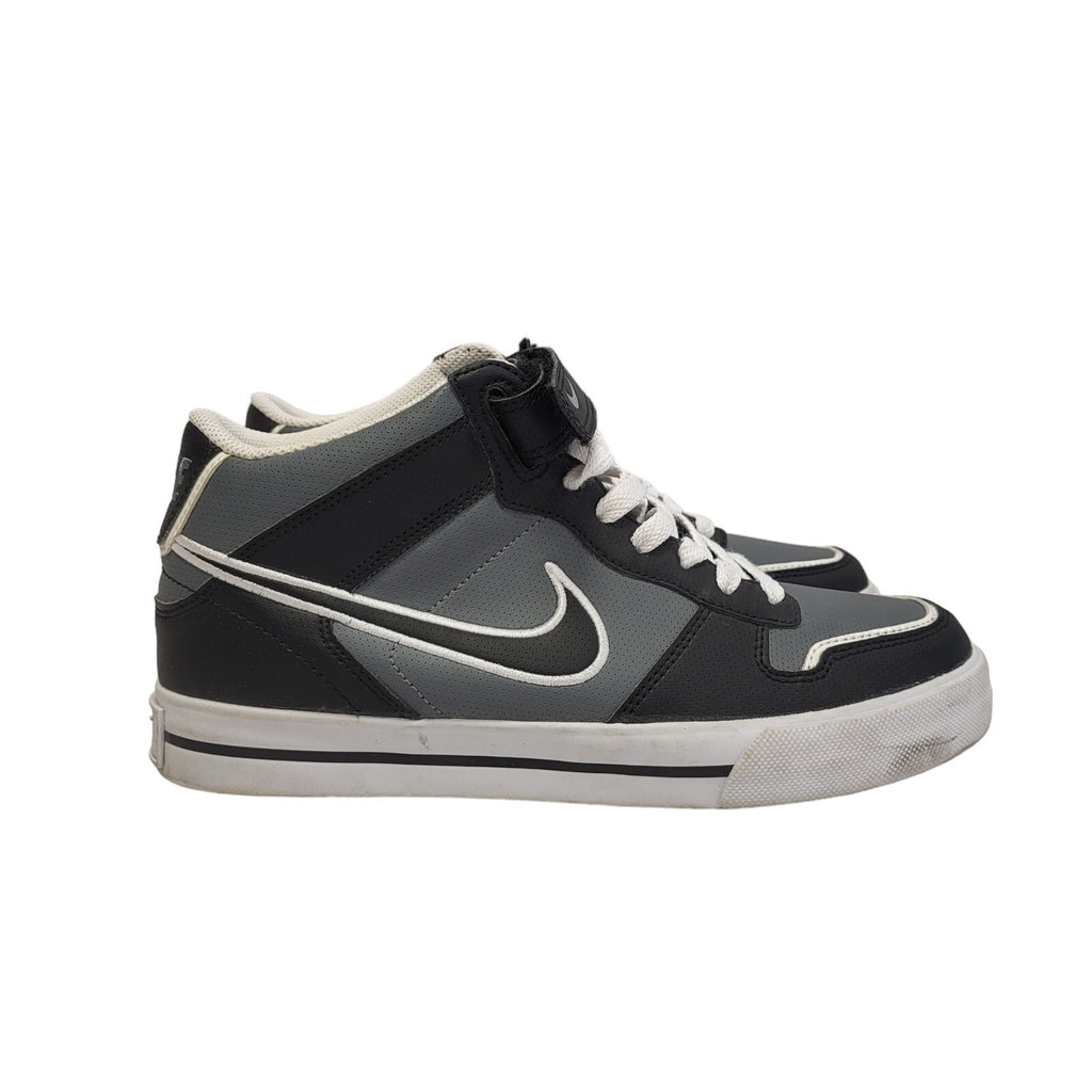 Nike Black Grey Mid Top Leather Casual Trainers Uk Kid's Size 5.5