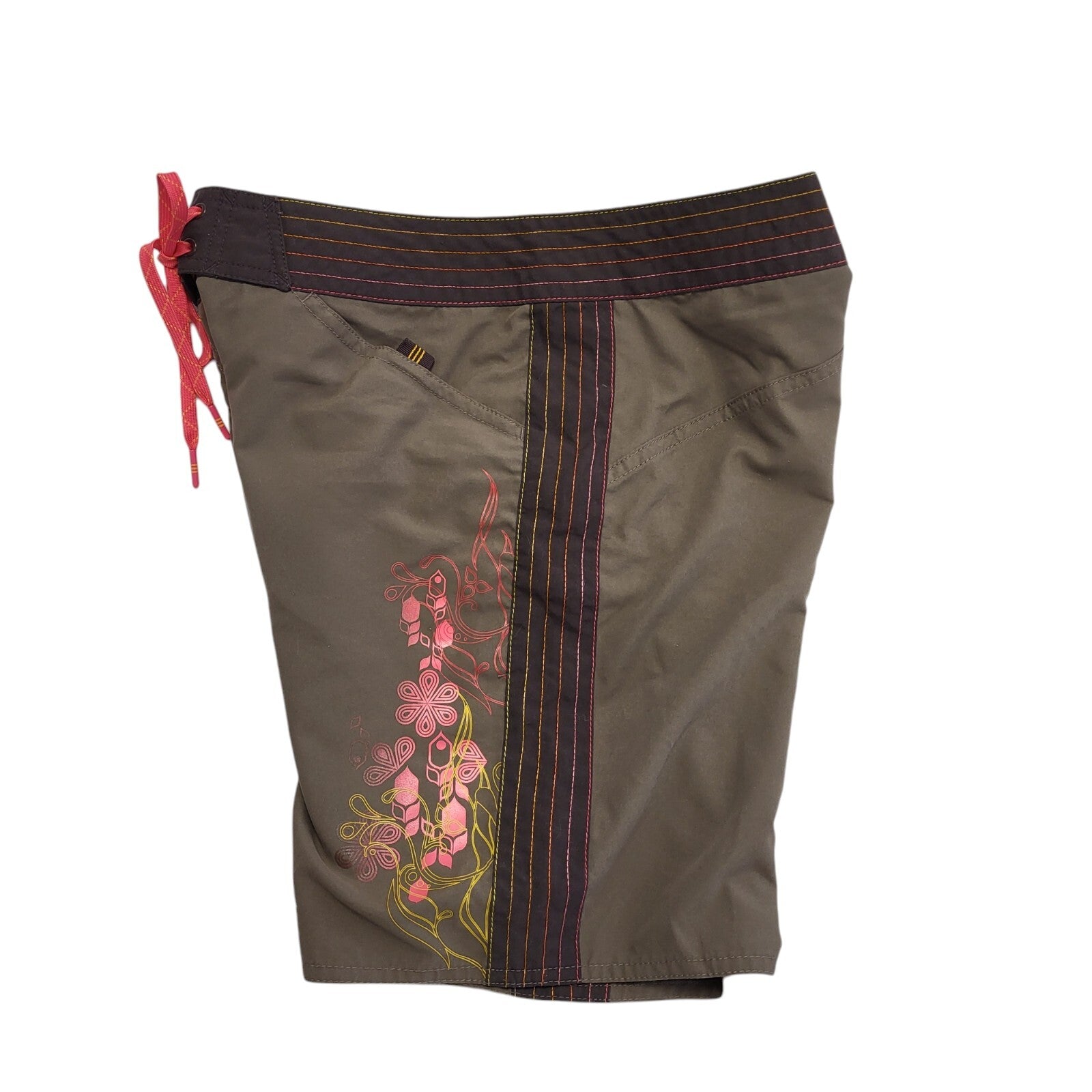Adidas Vintage Y2K Brown Floral Tie Sports Shorts  Womens UK 12-14 W30-32
