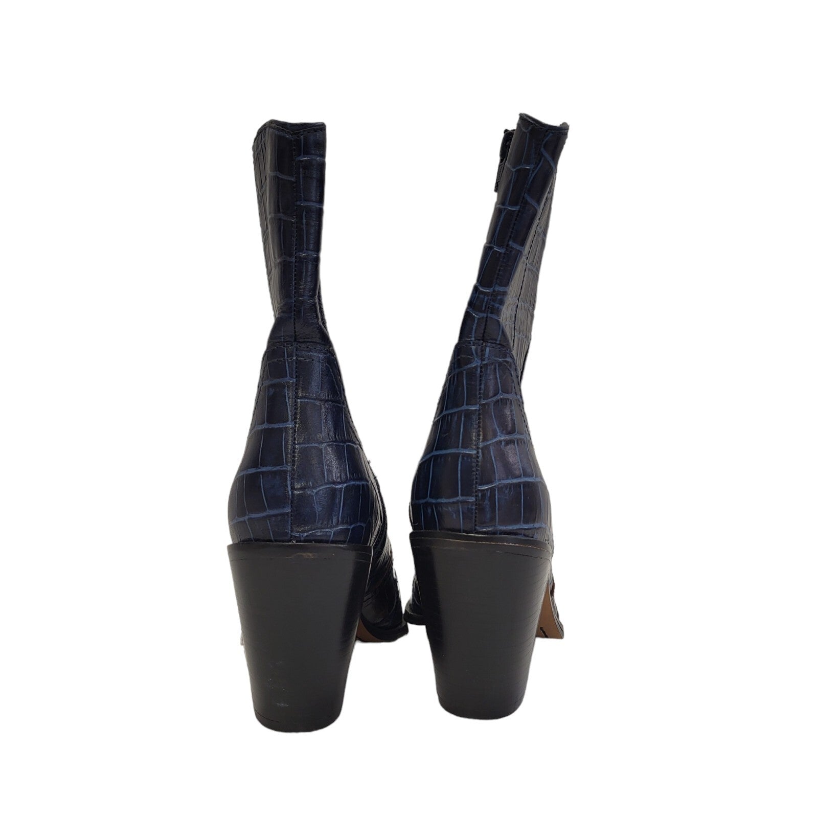 Urban Outfitters Blue Black Leather Slip-on Heels Boots Uk Women's Size 5