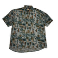 Mendoral 80's Green & Brown Retro Abstract  Short Sleeve Shirt Mens UK Size L
