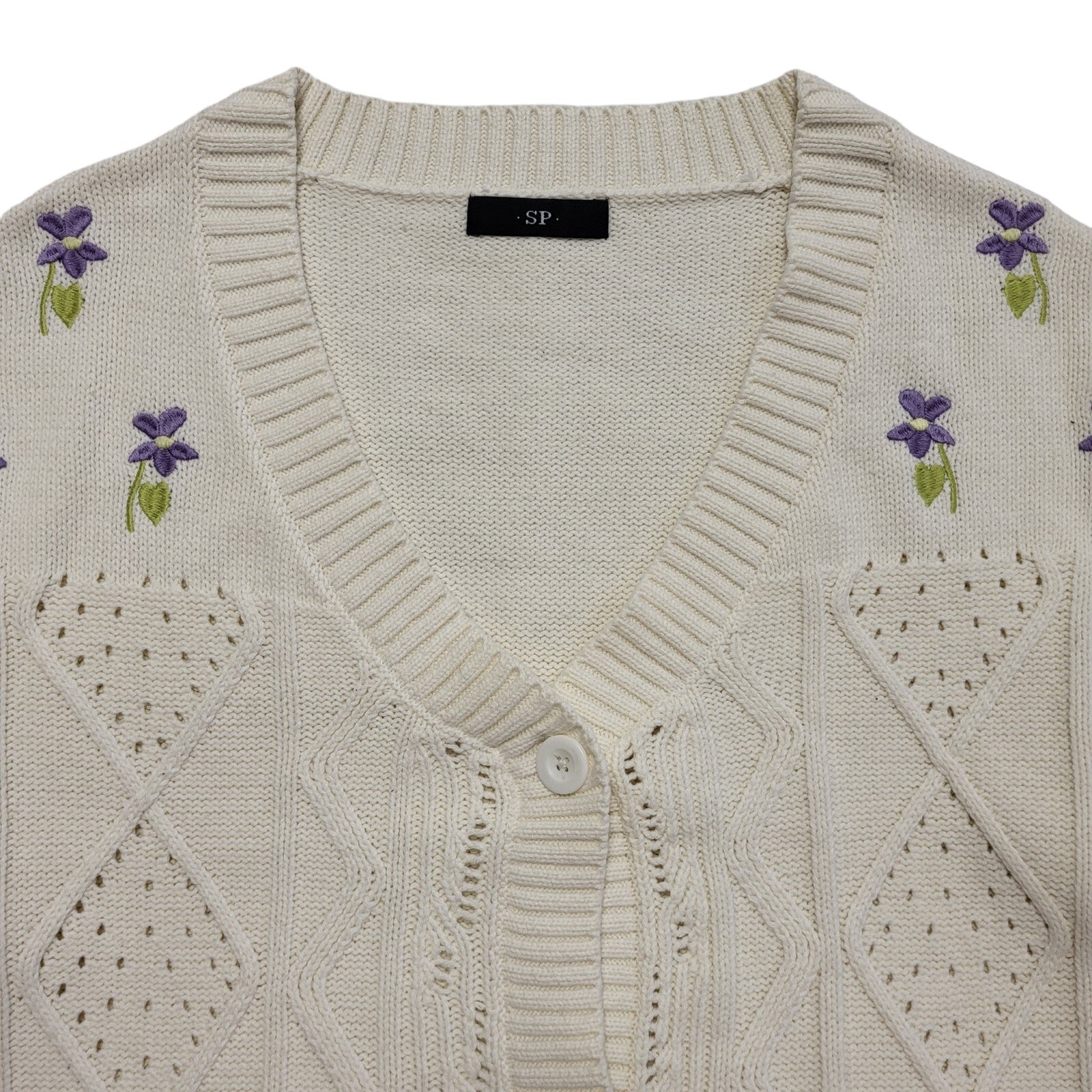 SP Vintage 90's Cream Button Front Floral Cardigan Womens UK Size 16