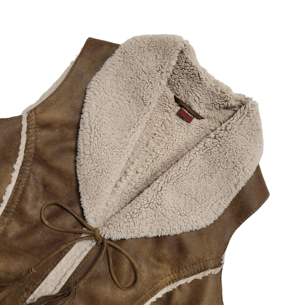 Olsen Vintage 90's Brown Faux Fur Waistcoat Uk Women's Size 12