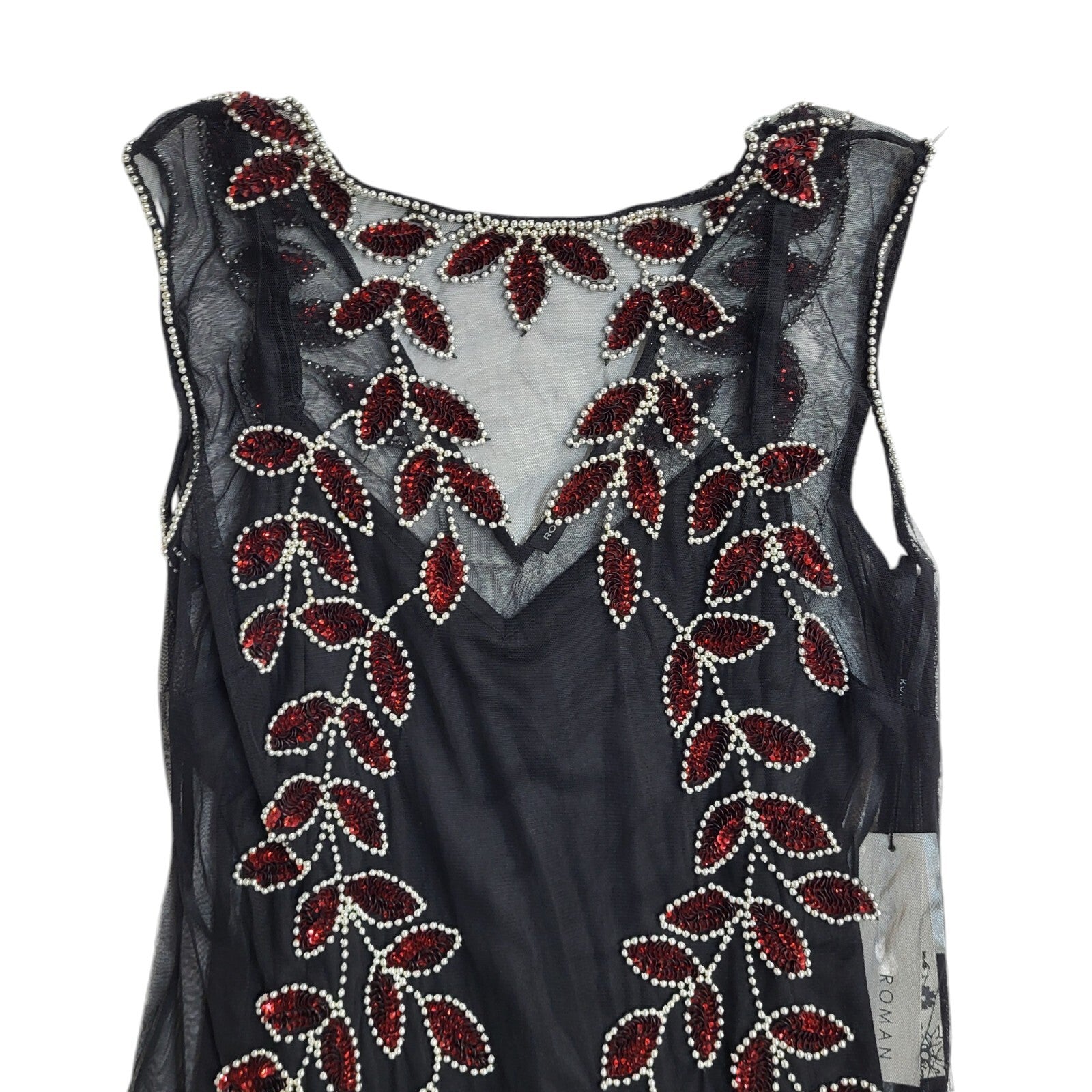 Roman Vintage 90s Black Red Sleeveless Dress Uk Women's Size 18
