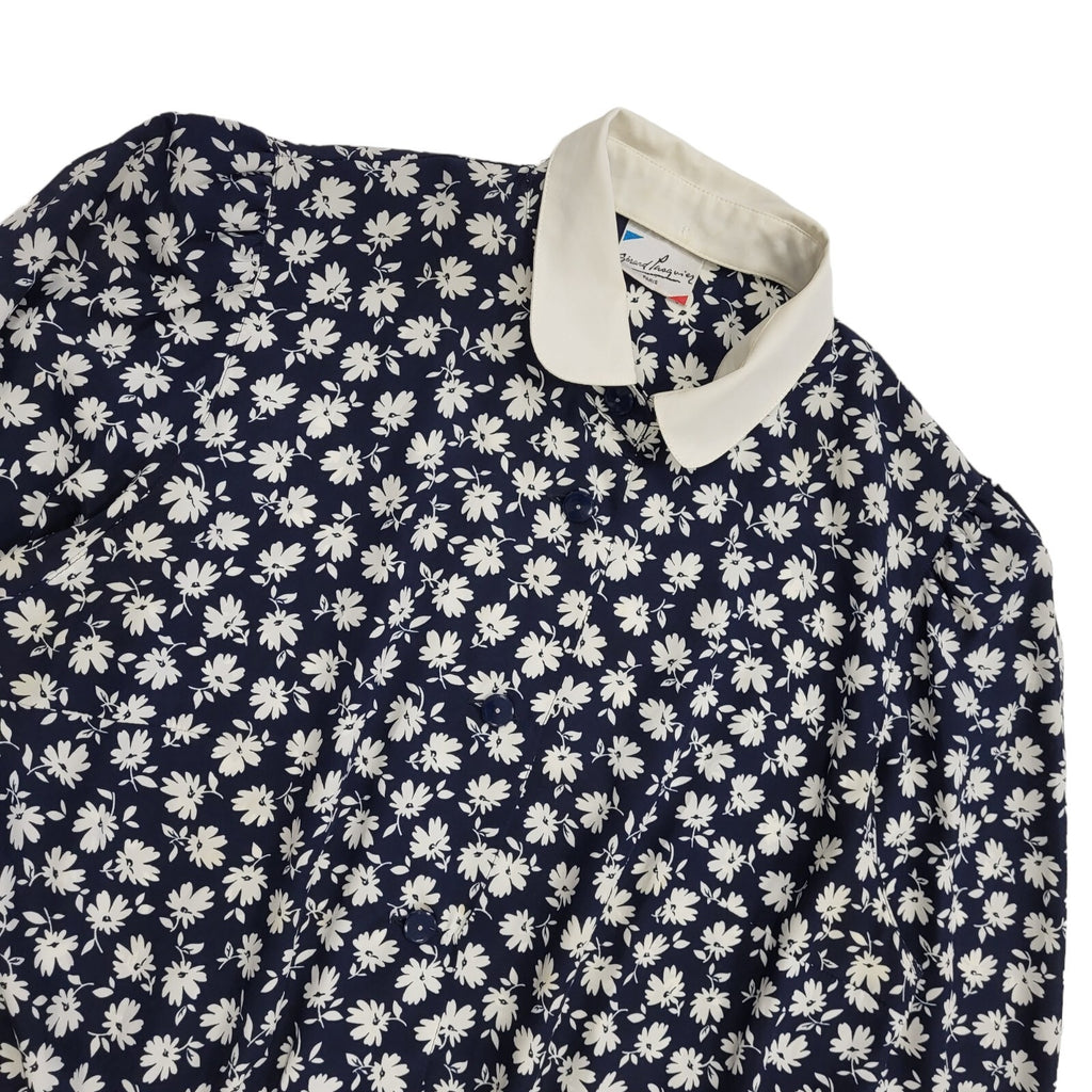 Gerard Pasquier French 80s Navy & White Floral Collared Dress Women's 14