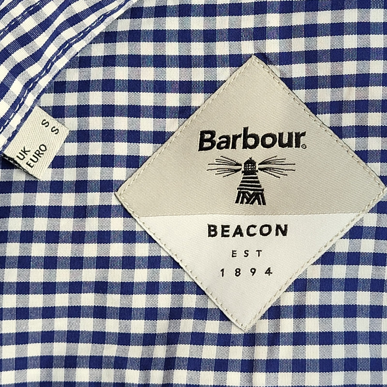 Barbour Beacon 90's Blue & White Check Long Sleeve Shirt Men's UK Size S