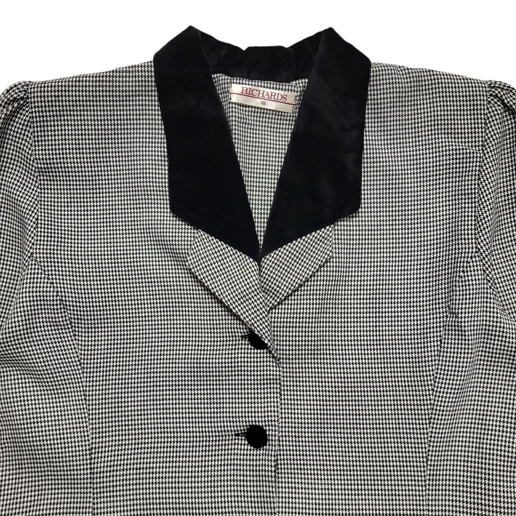 Richards Vintage 80s Black White Check Long Sleeve Dress Uk Women's Size 18 W36