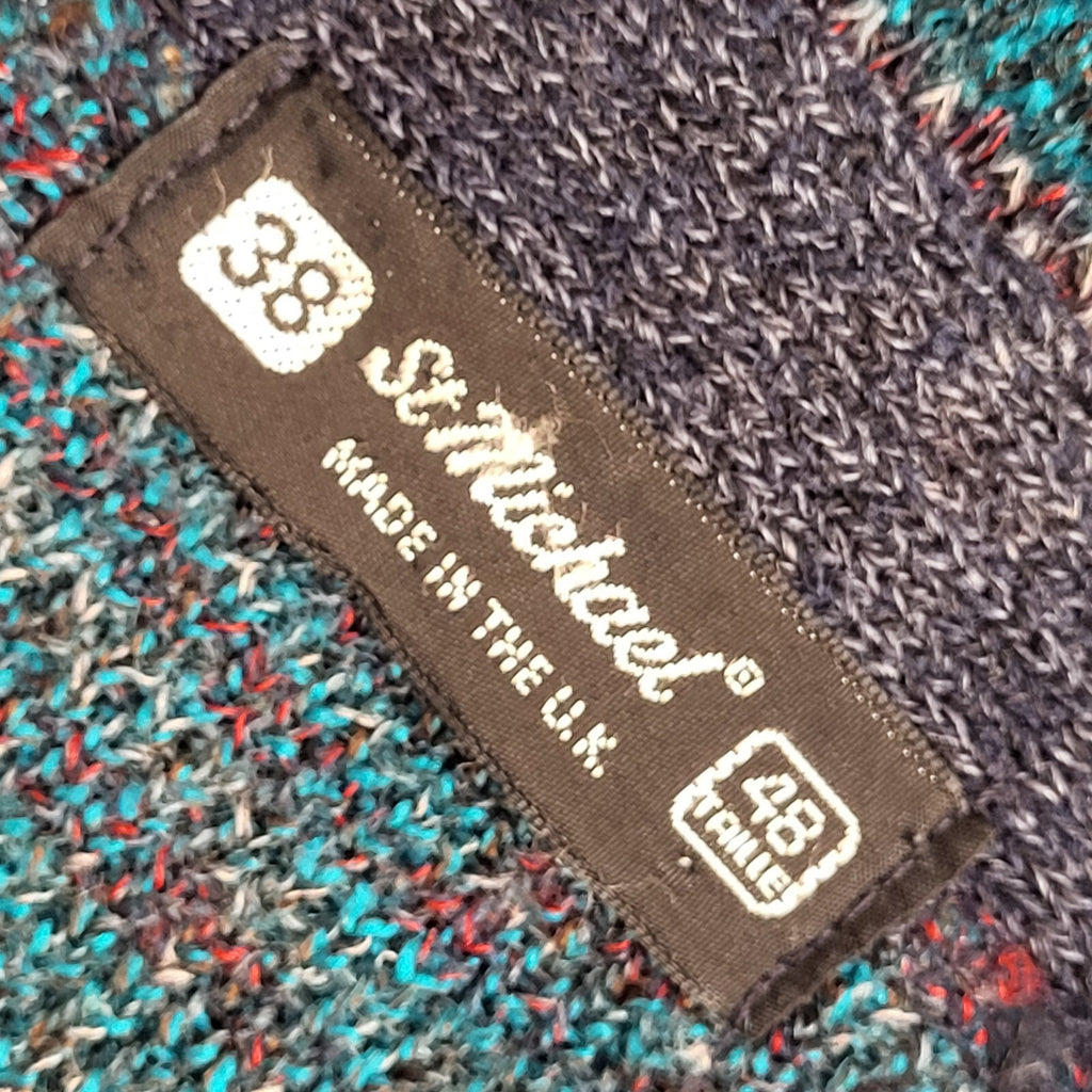 St Michael Vintage 90s Blue Geometric Cardigan UK Men's Size Large