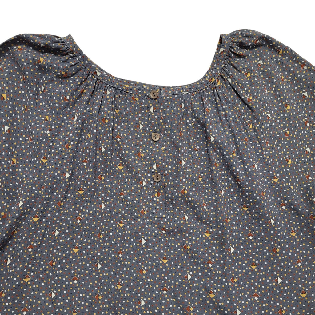 St Michael Vintage 80's Blue Abstract 3/4 Sleeve Blouse Uk Women's Size 16