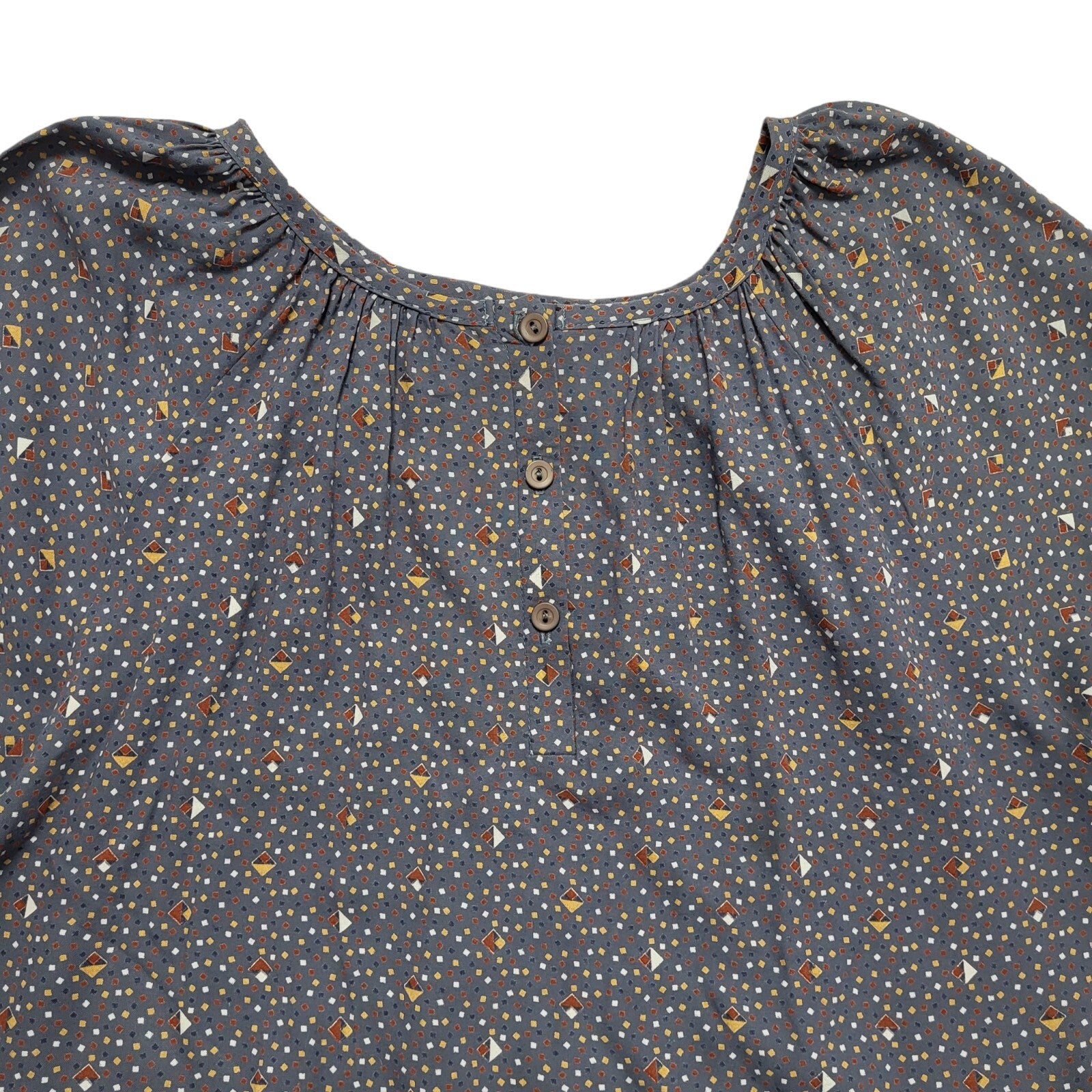 St Michael Vintage 80's Blue Abstract 3/4 Sleeve Blouse Uk Women's Size 16