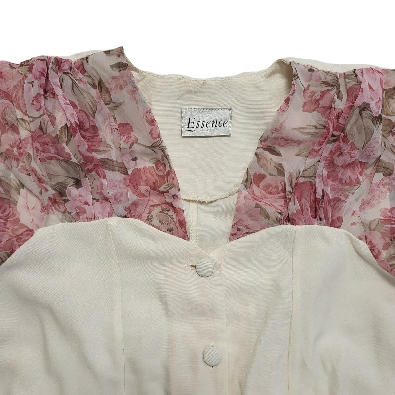 Vintage 80's Cream Pink Floral Daywear Dress Uk Women's Size 16