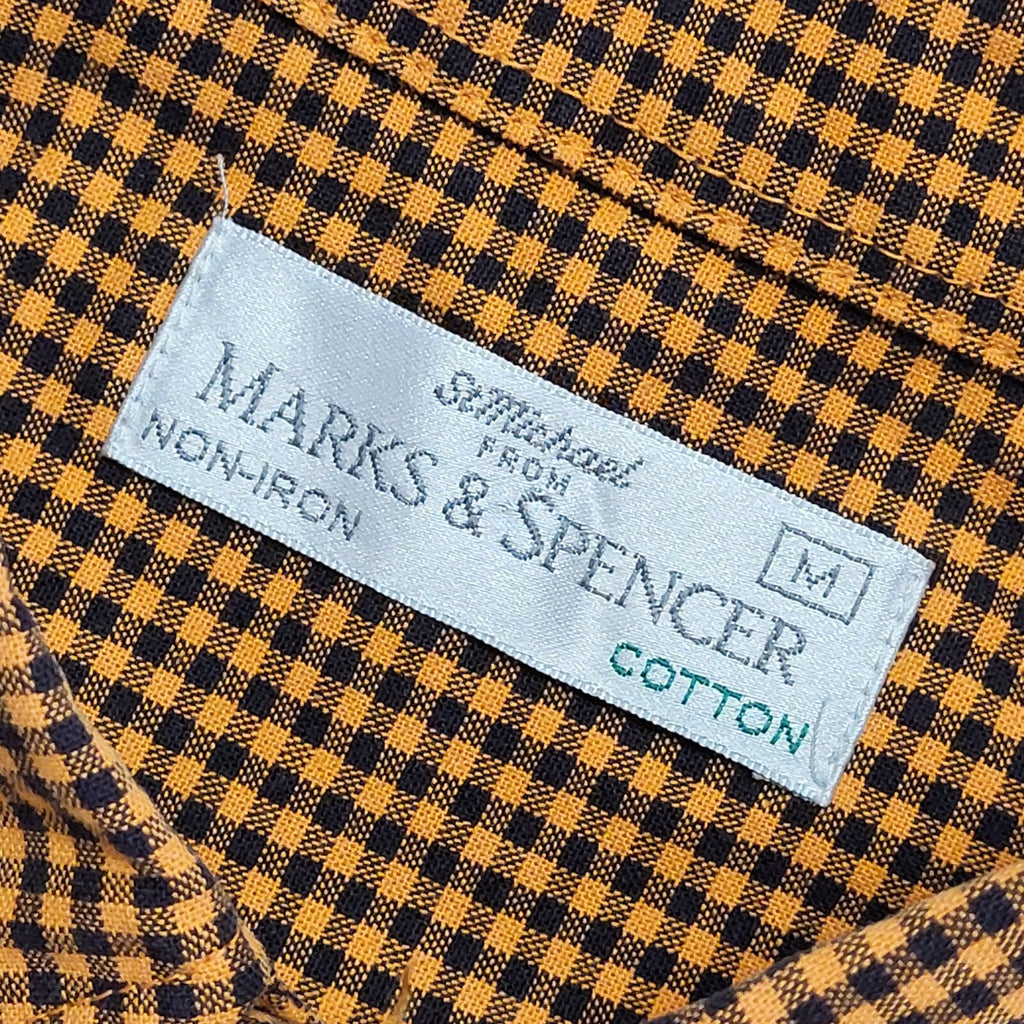 Marks & Spencer 90's Tan & Black Gingham Long Sleeve Shirt Mens Uk M