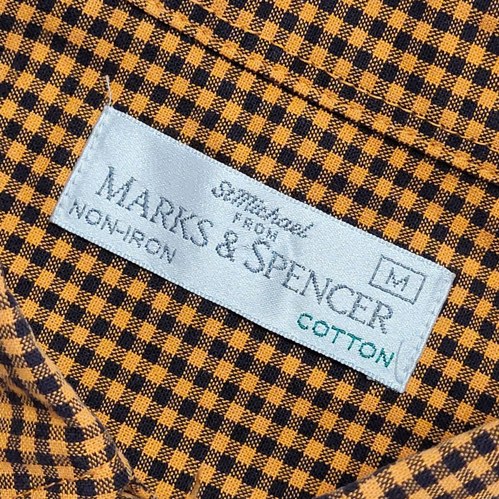 Marks & Spencer 90's Tan & Black Gingham Long Sleeve Shirt Mens Uk M