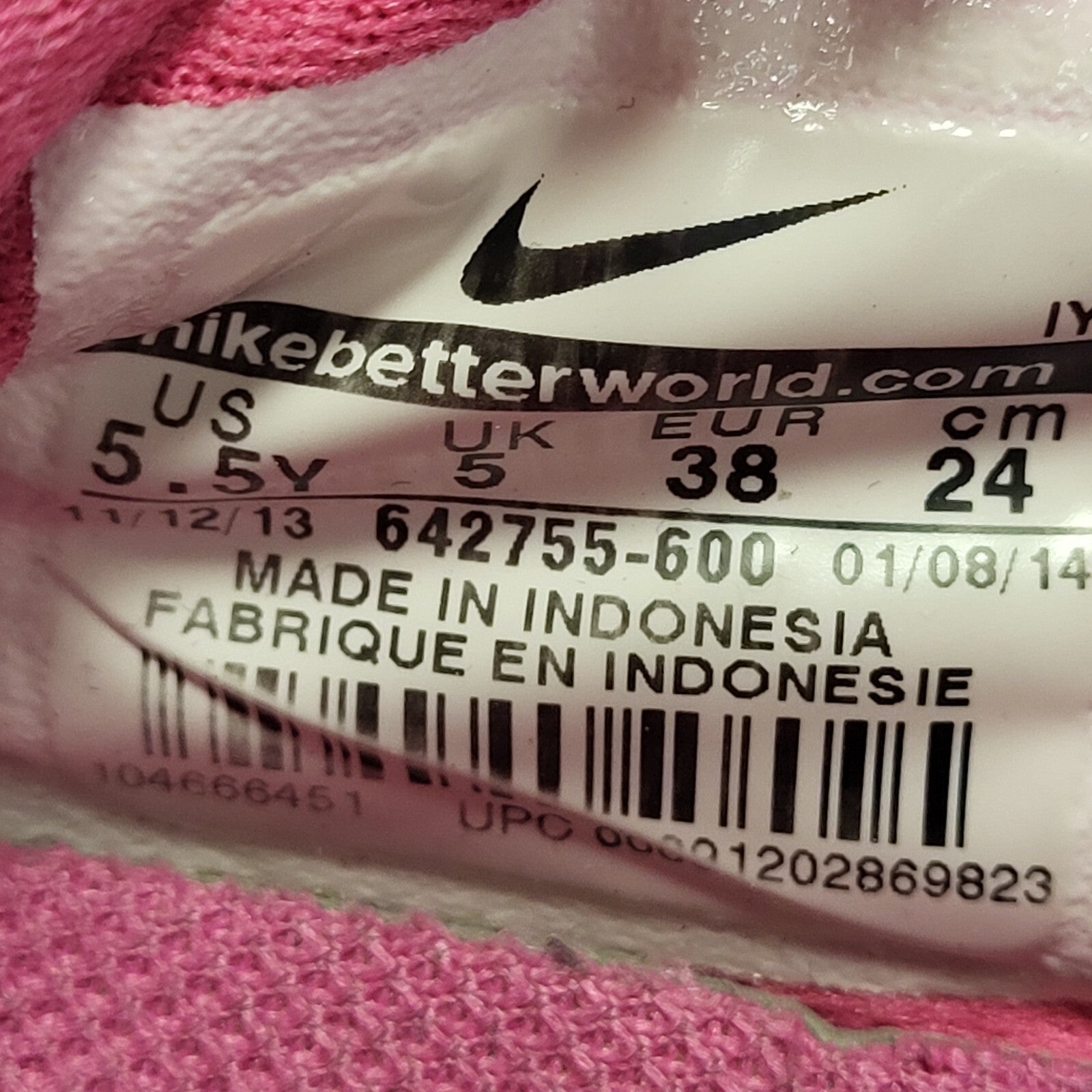 Nike Pink Lace Up Sports Gym Trainers Women's Uk Size 5 Eu 38