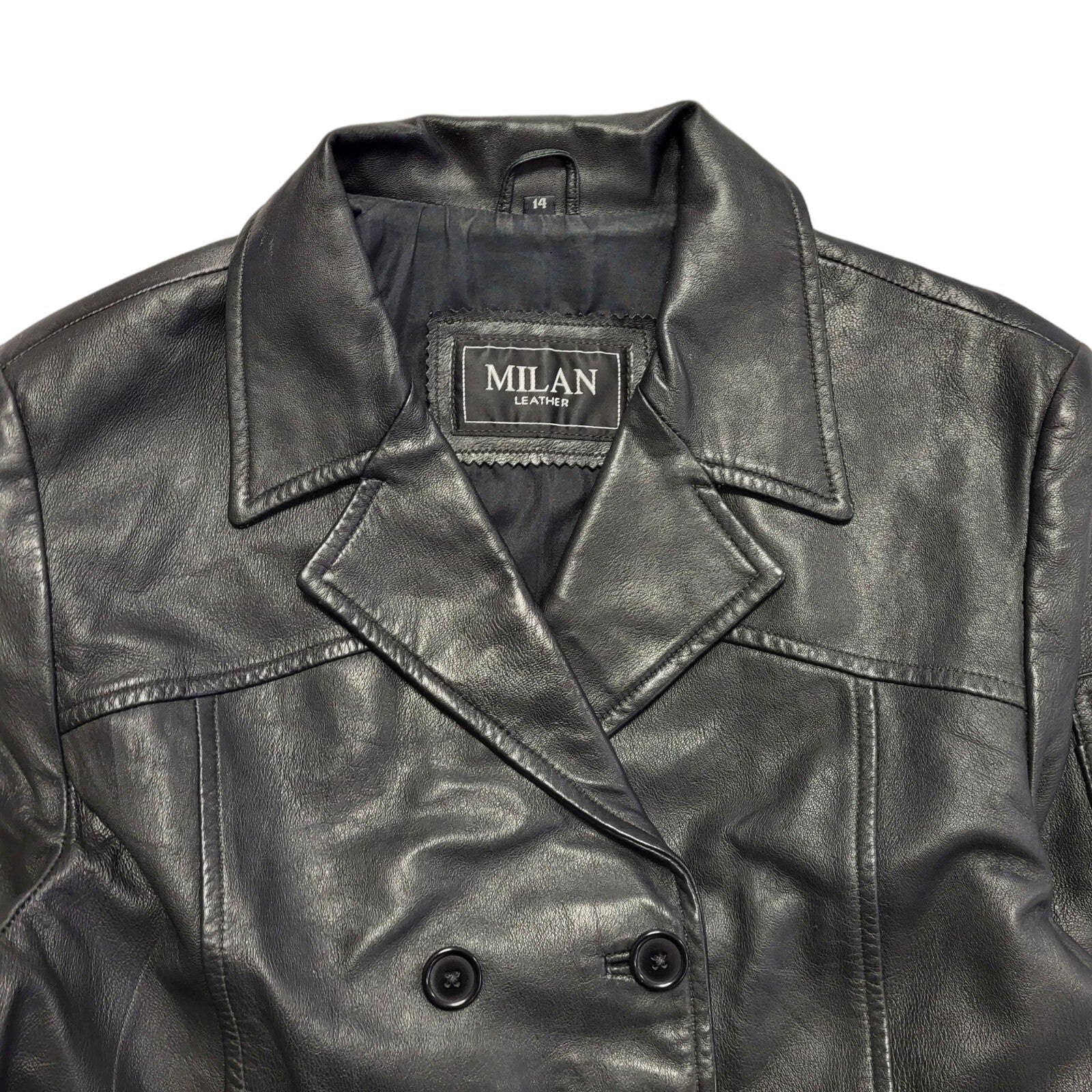 Milan Leather 90s Vintage Black Button Leather Jacket Uk Women's Size 14