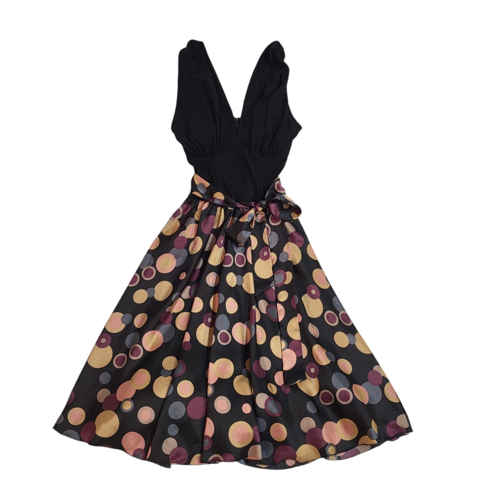 Intrigue 90's Black V-Neck Spotted Knee Length Dress BNWT UK Women's Size S