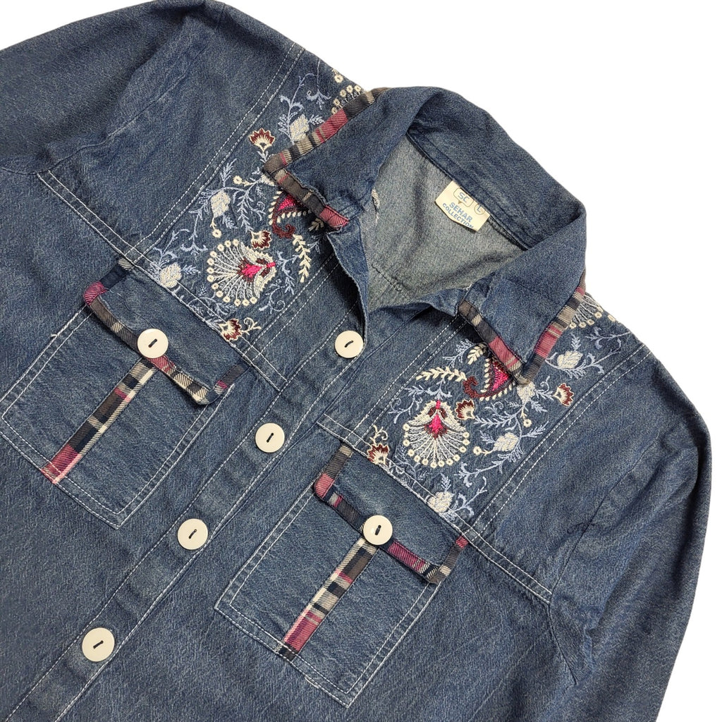 Sehar Vintage 90s Blue Long Sleeve Denim Shirt Dress Uk Women's Size L W30-42