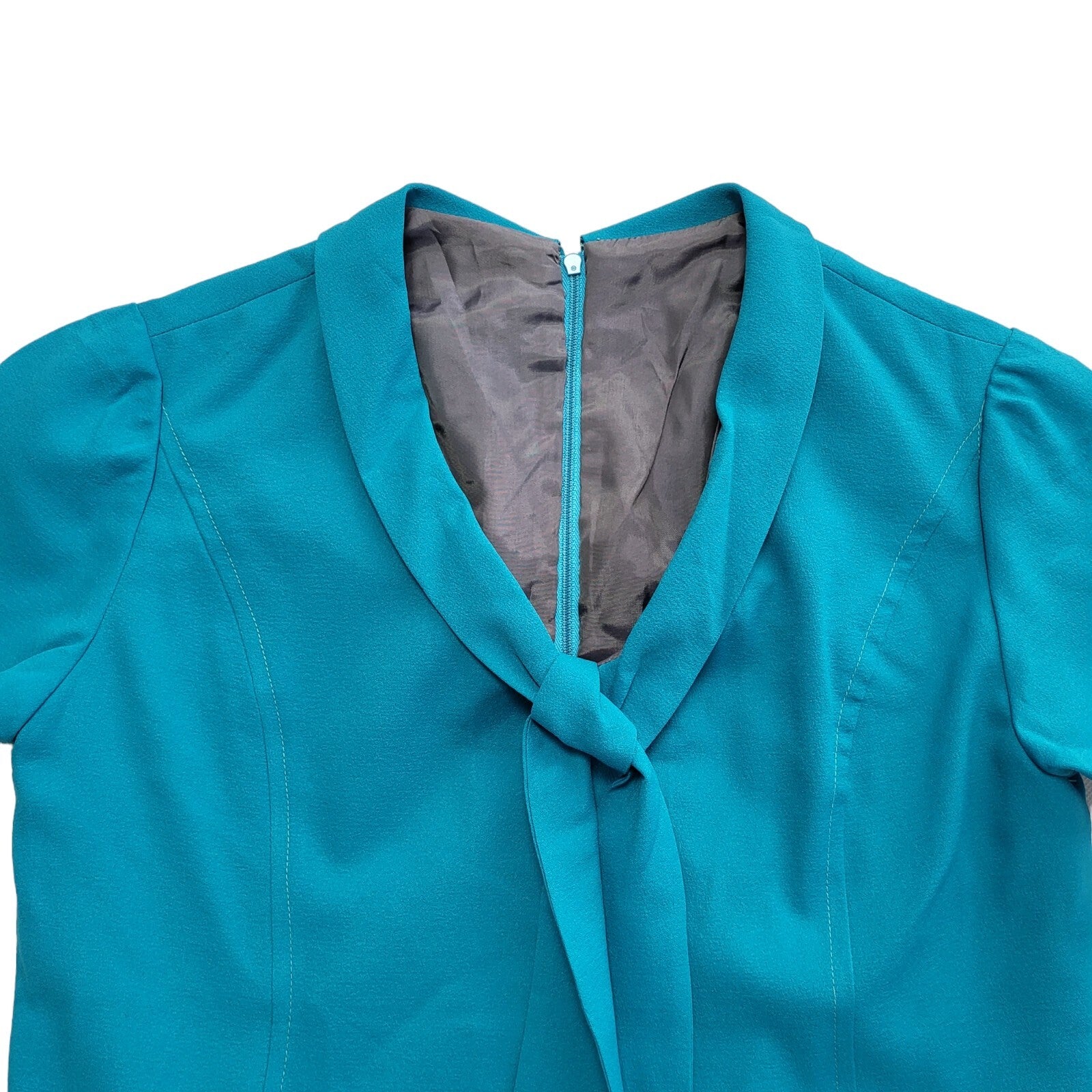 Vintage 70s Blue Short Sleeve Pleated A-Line Dress Uk Women's Size 12