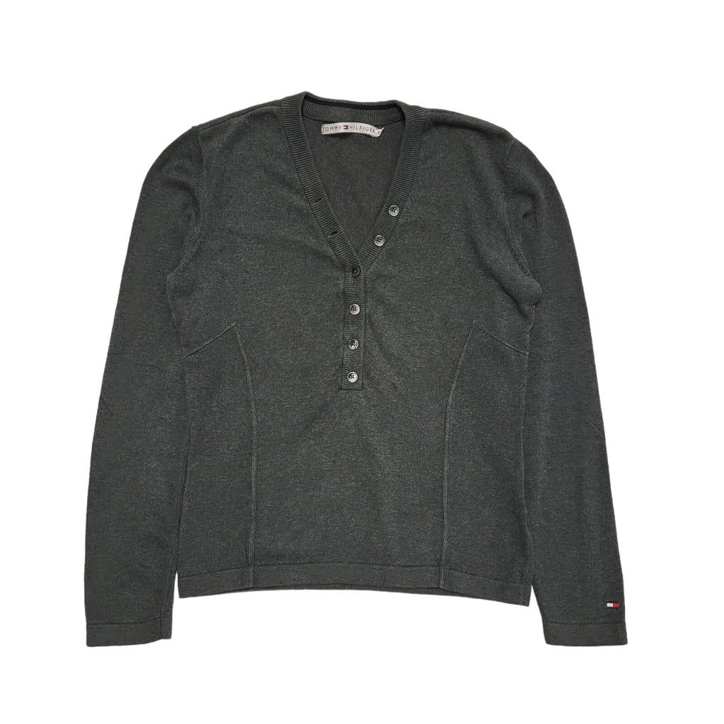 Tommy Hilfiger Y2k Grey V-Neck Jumper Uk Women's Size Small