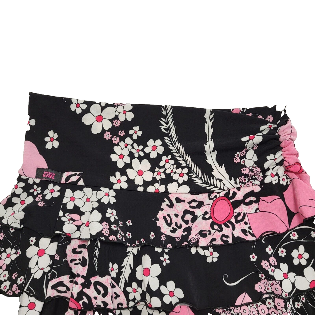 La senza Girl Vintage 90's Black & Pink Floral Mini Skirt Womens UK M W28