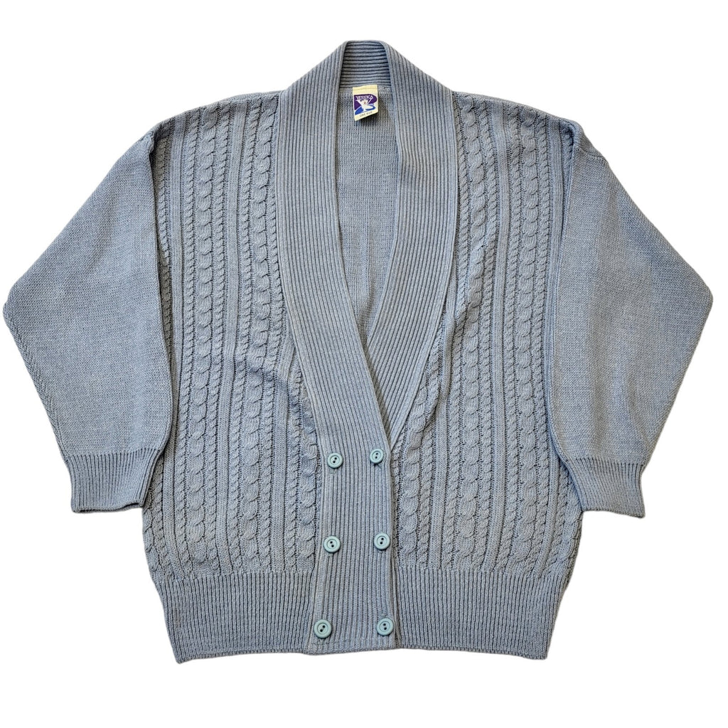 Yessica 80s Vintage Pale Blue Button Up Cardigan Women's One Size XL/XXL