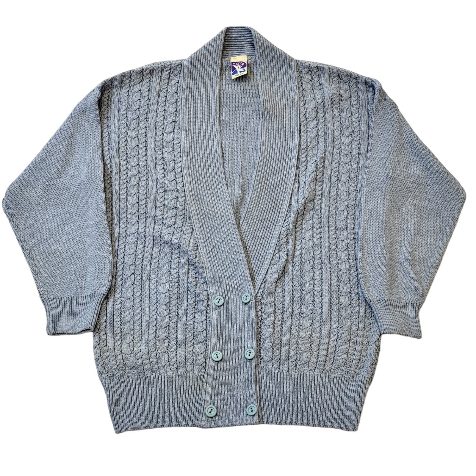 Yessica 80s Vintage Pale Blue Button Up Cardigan Women's One Size XL/XXL