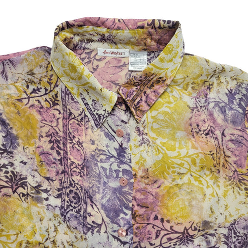 Anne Weyburn Vintage 90's Pink, Purple & Yellow Floral Blouse Womens UK Size 14