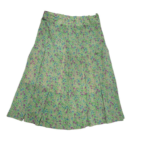 Alexander Vintage 80's Pleated Green Pink Retro Floral Skirt Uk Women's Size 14