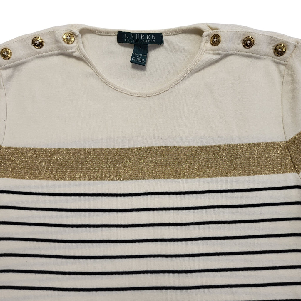 Ralph Lauren  Beige Striped Short Sleeve Round Neck Women's UK Size L