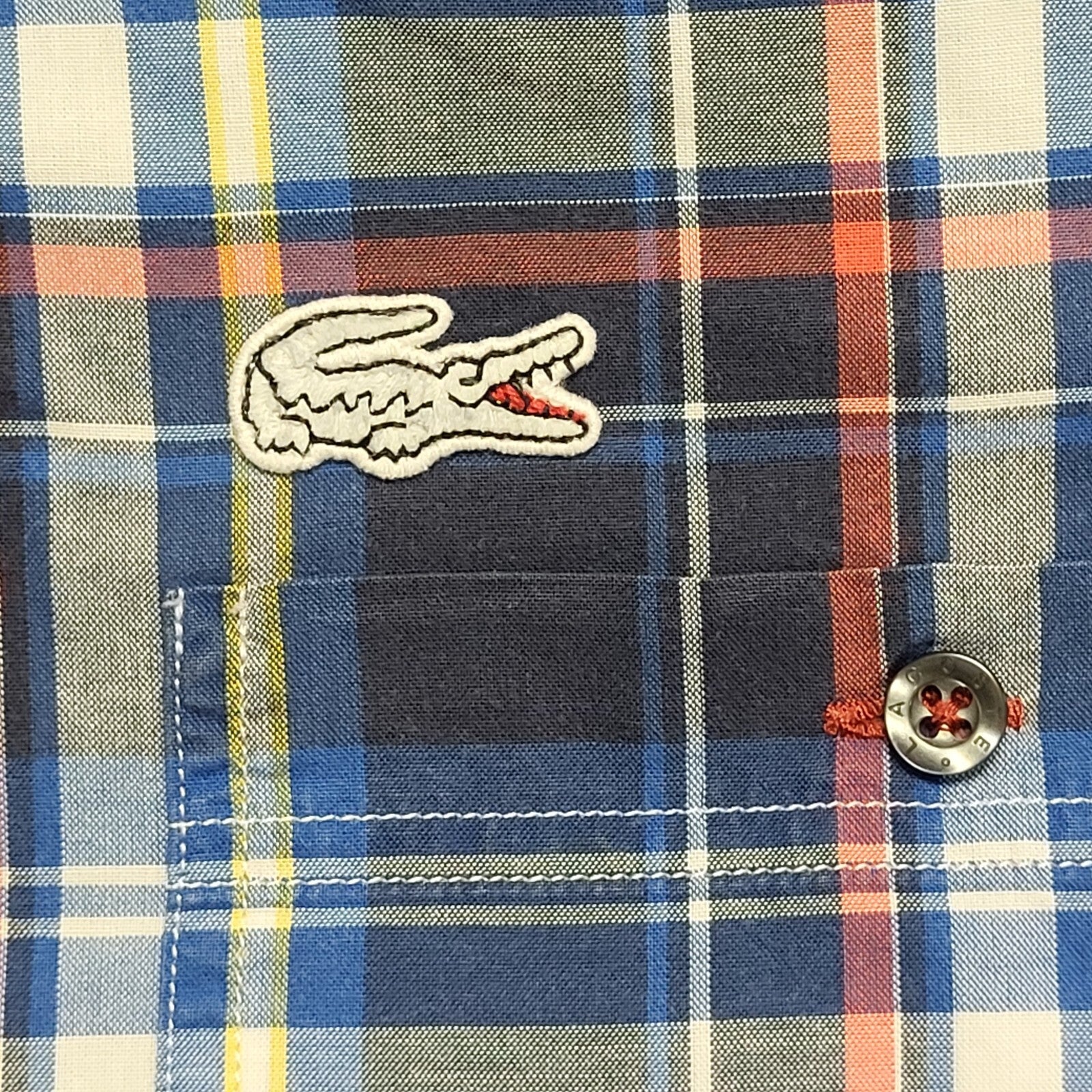 Lacoste Sport Vintage Y2K Blue & Red Checked Long Sleeve Shirt Men's UK Size M