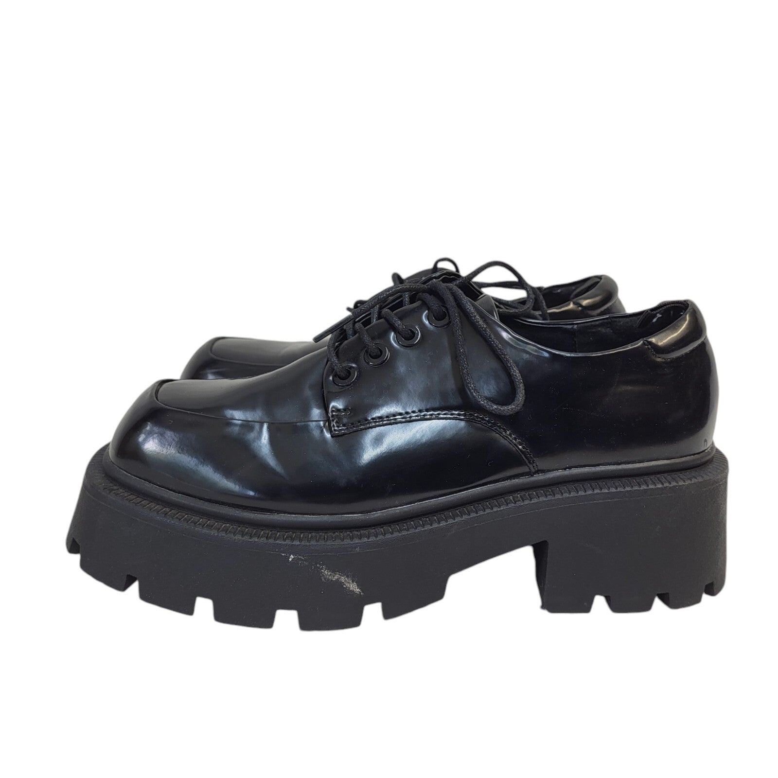 Truffle Black Lace-up Faux Leather Dress Shoes Uk Women's Size 5