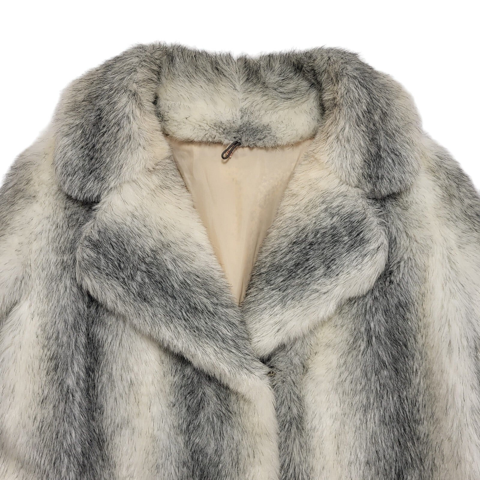 Vintage 80's Grey & White Faux Fur Jacket Womens UK Size 20