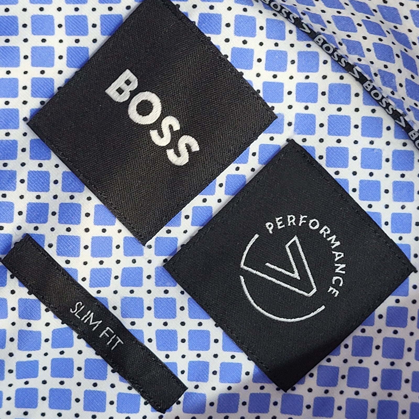 Hugo Boss Blue & White Slim Fit Abstract Long Sleeve Shirt UK Men's Size M