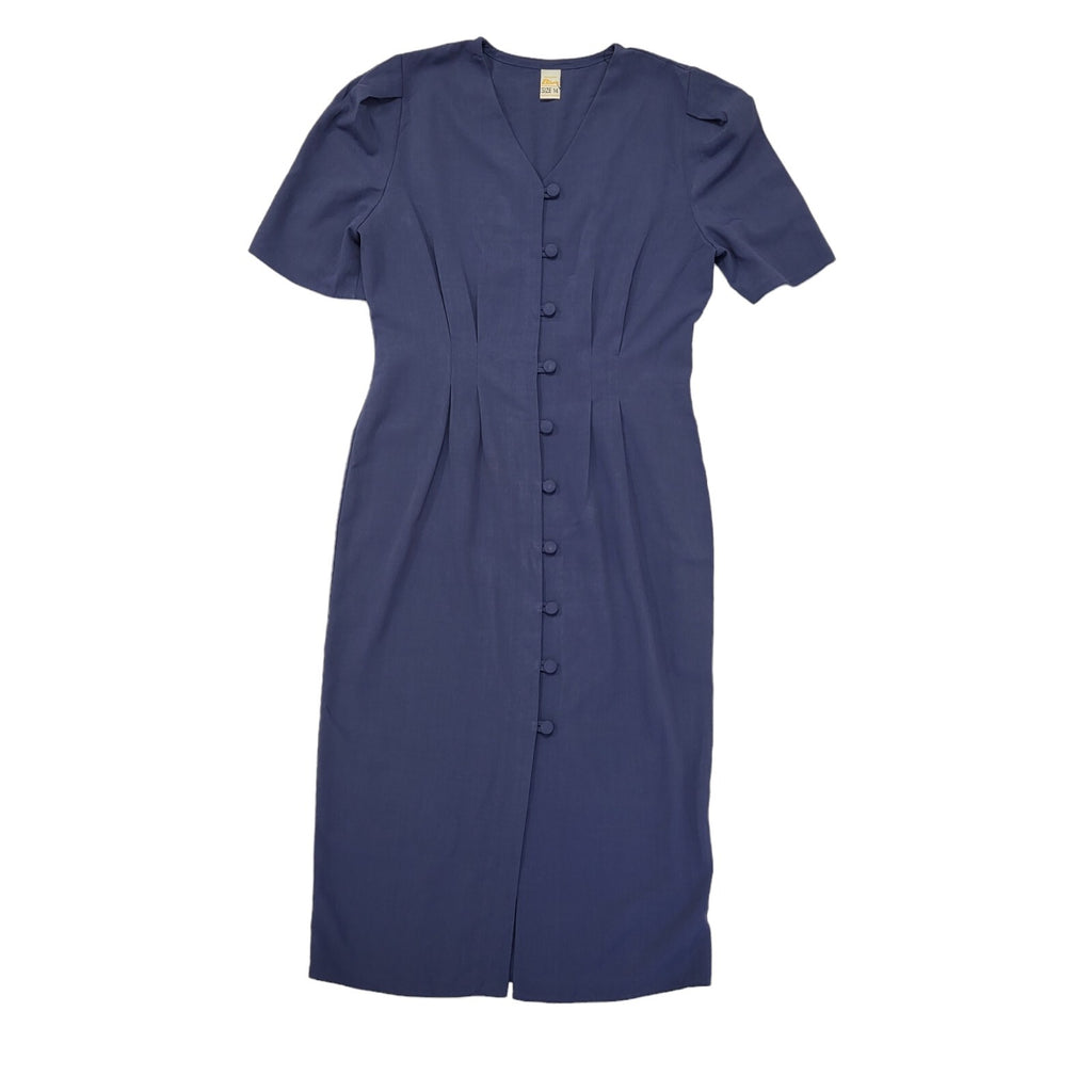 Etam 90s Vintage Blue Buttoned Shift Dress Women's Size 14
