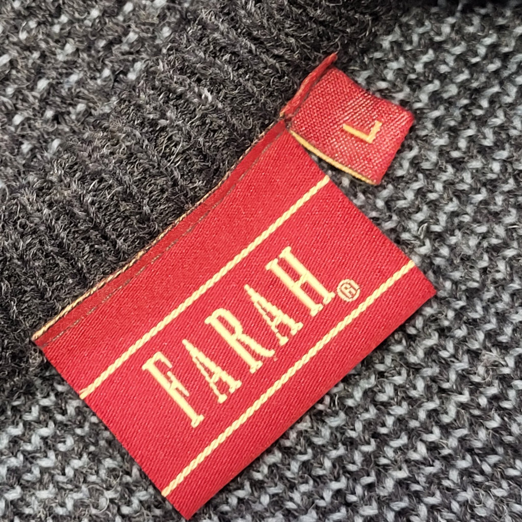 Farah Vintage 80's Grey & Blue V-Neck Long Sleeve Jumper Mens UK L