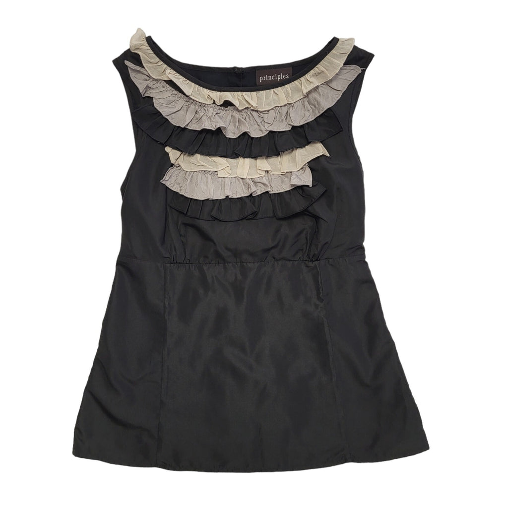 Principles Black & Beige Ruffle Sleeveless Top Womens UK Size 10