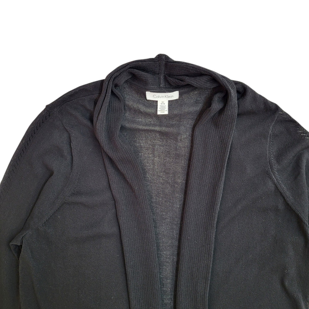 Calvin Klein Y2K Black Open Front Cardigan 3/4 Sleeve UK Women's Size M