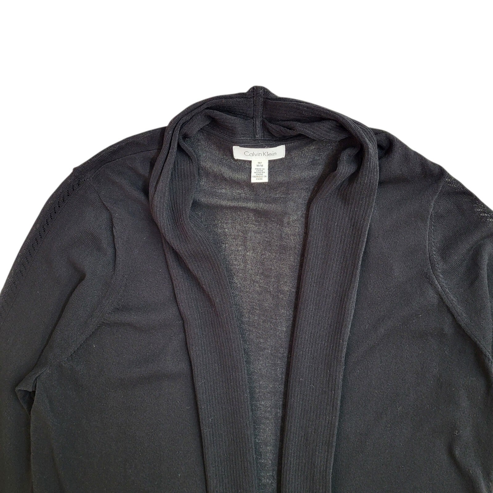 Calvin Klein Y2K Black Open Front Cardigan 3/4 Sleeve UK Women's Size M
