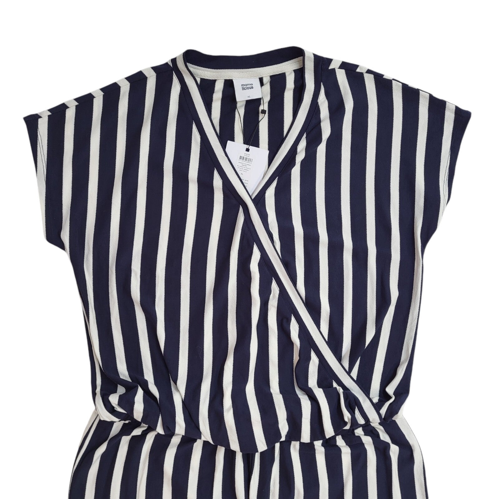 Mama-Licious Navy Blue & White Striped Becky Jumpsuit BNWT Women's XL W32 L30