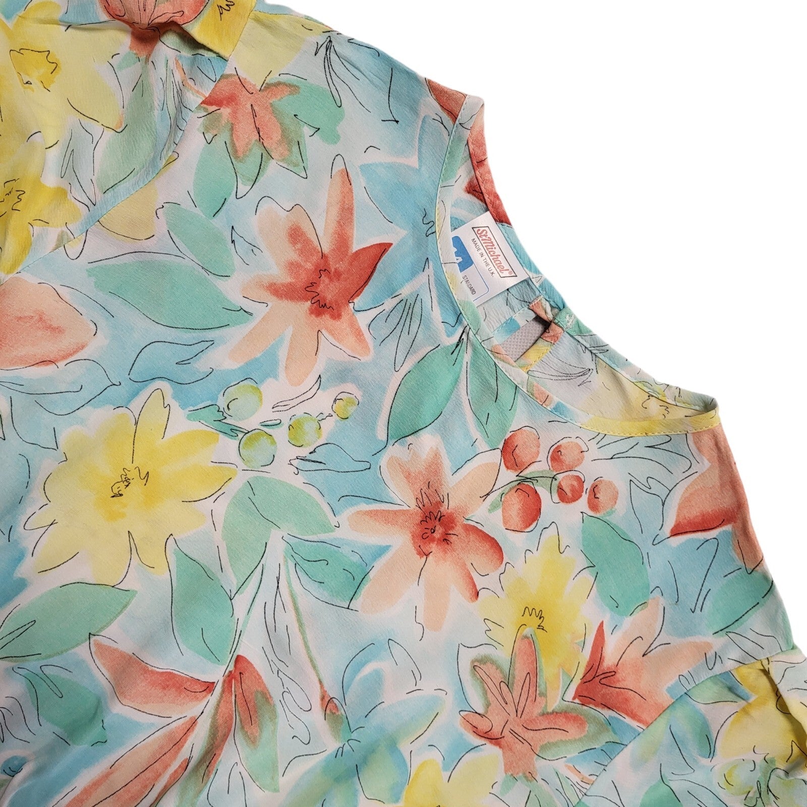 St Michael Vintage 80's Blue Floral Daywear Dress Uk Women's Size 14