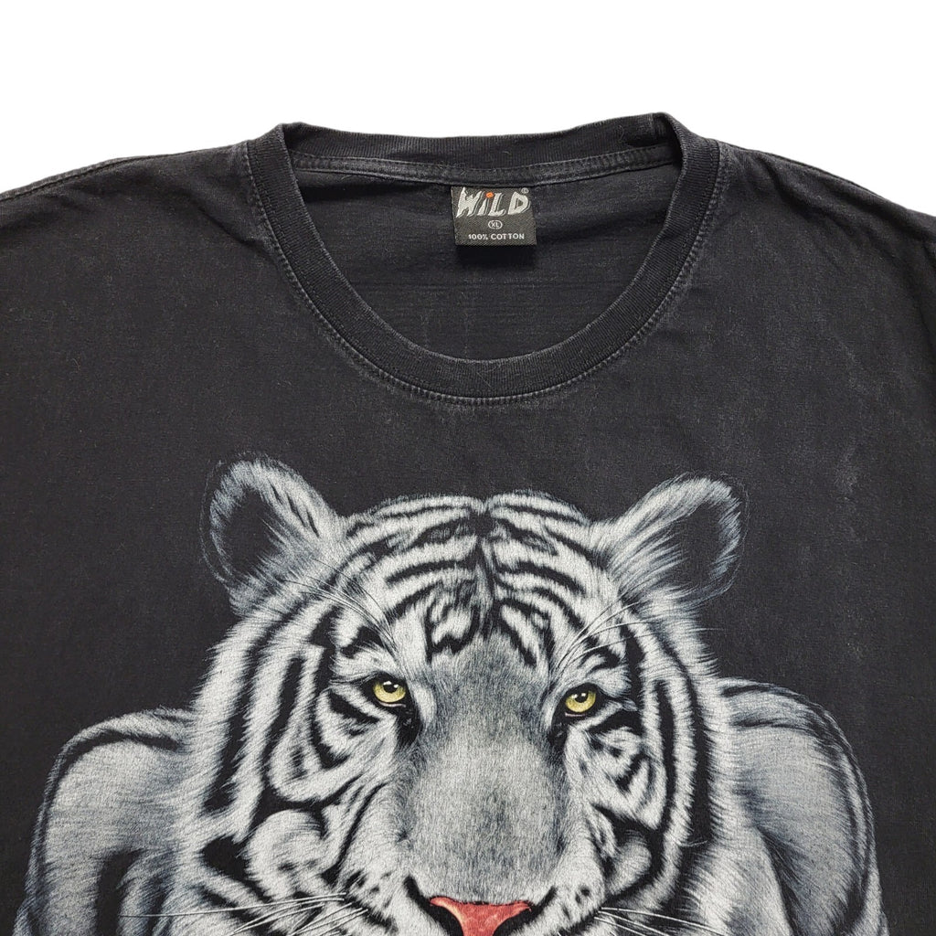 White Tiger Wild Black Vintage 90s  Short Sleeve T-Shirt Uk Men's XL
