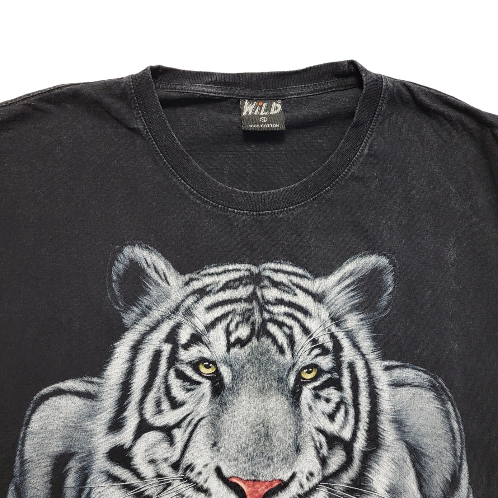 White Tiger Wild Black Vintage 90s  Short Sleeve T-Shirt Uk Men's XL