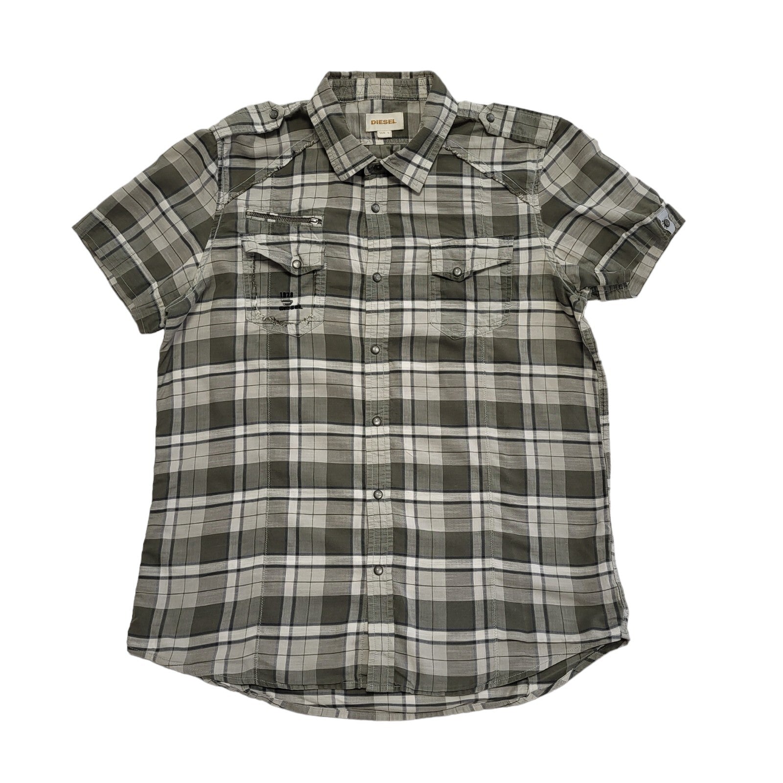 Diesel Y2K Vintage Grey Checked Short Sleeve Shirt Mens UK Size L