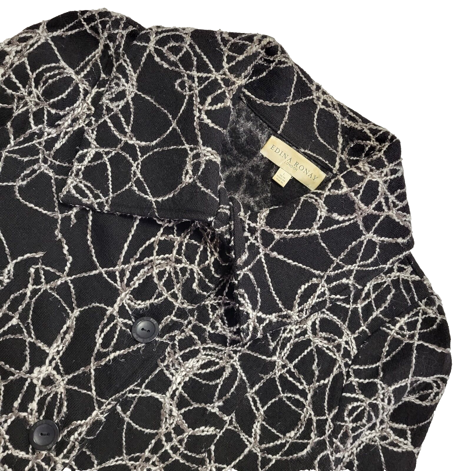 Edina Ronay Black Abstract Vintage 90s Button Rain Coat Women's Size L