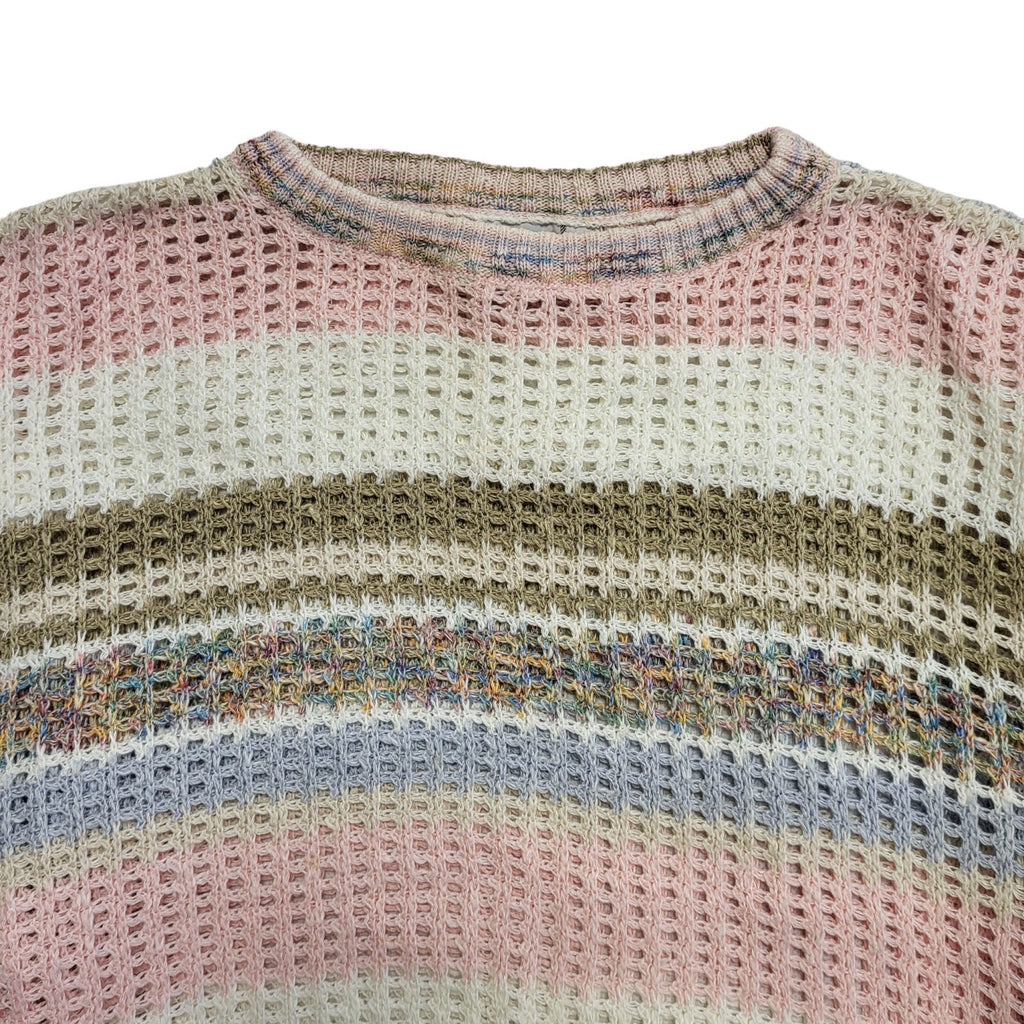 90's Pastel Striped Crew Neck Retro Jumper UK Womens Size M