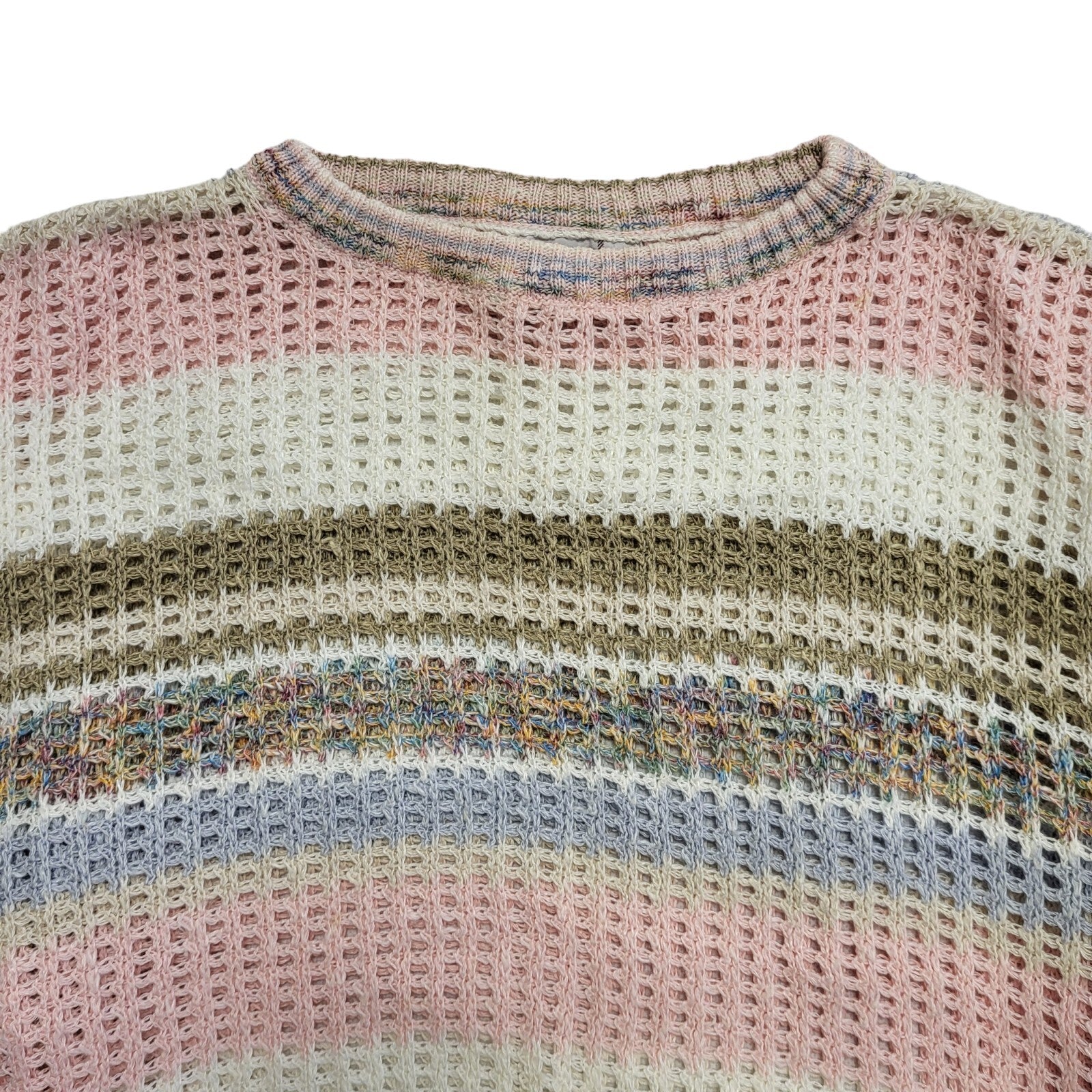 90's Pastel Striped Crew Neck Retro Jumper UK Womens Size M