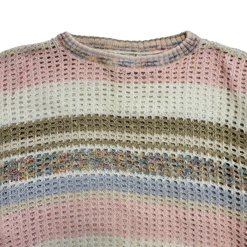 90's Pastel Striped Crew Neck Retro Jumper UK Womens Size M